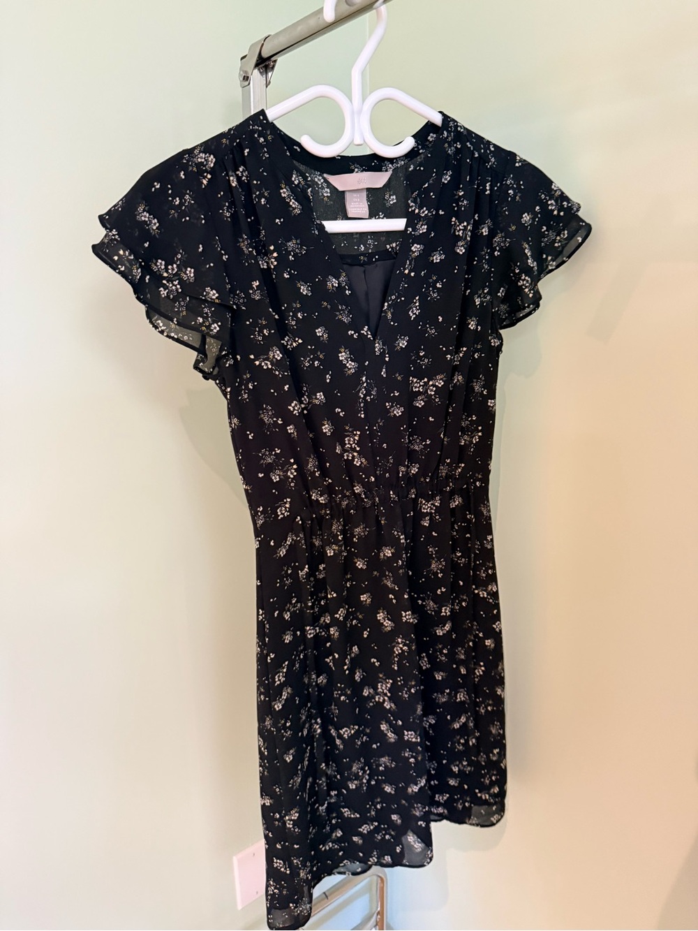 H&M Black Mini Dress with White Floral Print